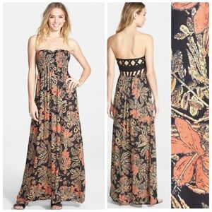 Element Suki Caged Back Tropical Maxi Dress S Black